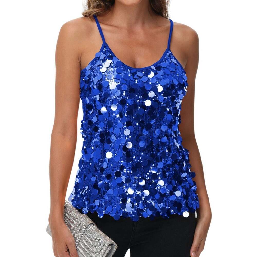 💙 MANER 💙 Royal Blue Sequin Cami Tank Top with Adjustable Straps